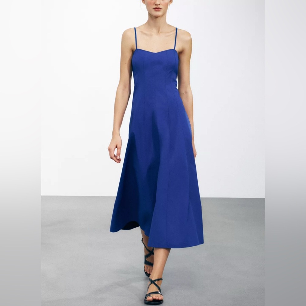 New with Tags Zara Cobalt Blue Cotton Midi Dress Size XS